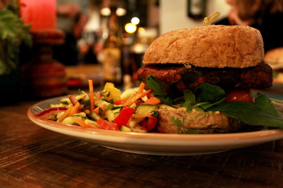 Vegan Hamburger in restaurant